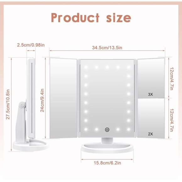 WEILY - Makeup Mirror (21 LED Lights) - Tri-Fold Vanity - Picture 6 of 8